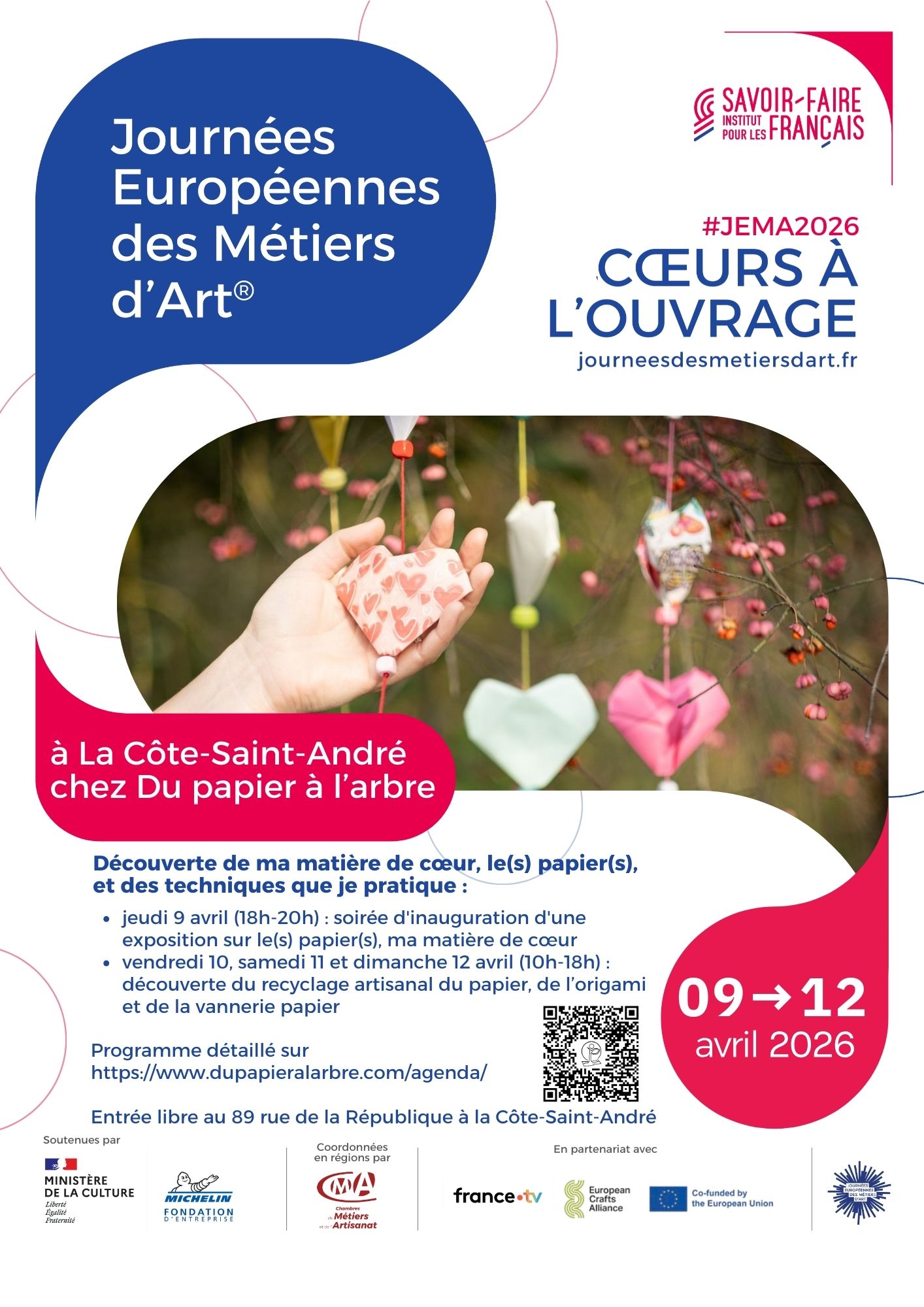 Affiche présentant le programme des animations proposées par Du papier à l'arbre pour les JEMA2026